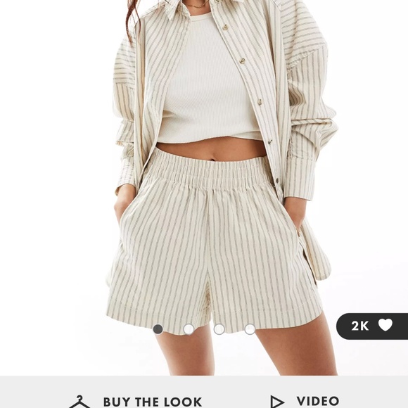 ASOS DESIGN oversized shirt with  panels in structured stripe & matching shorts - Picture 2 of 2